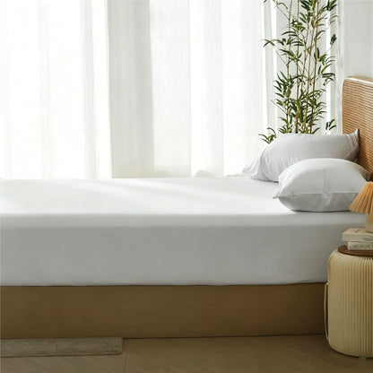 3 Piece Hotel Bamboo Cooling Fitted Sheet Set & Pillowcase -Ultra Soft 2000TC Breathable Fitted Bed Sheets Set with 37 Centimetre Deep Pocket-Cooling Sheets for Hot Sleepers(White,Queen)