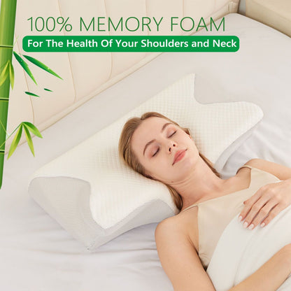 Cervical Neck Pillow for Neck Pain Relief, 2 in 1 Ergonomic Orthopedic Bed Pillow for Sleeping, Memory Foam V1317-JYM-BAI