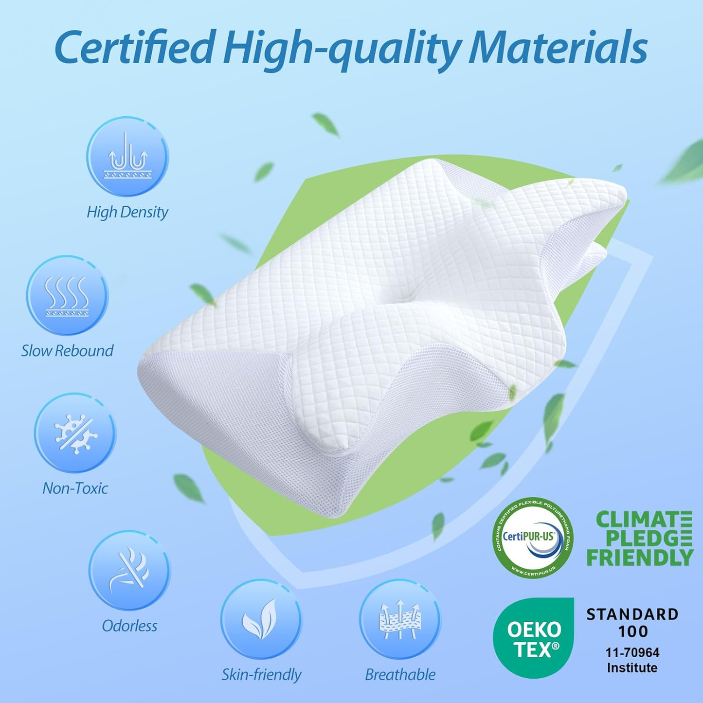 Cervical Neck Pillow for Neck Pain Relief, 2 in 1 Ergonomic Orthopedic Bed Pillow for Sleeping, Memory Foam V1317-JYM-BAI