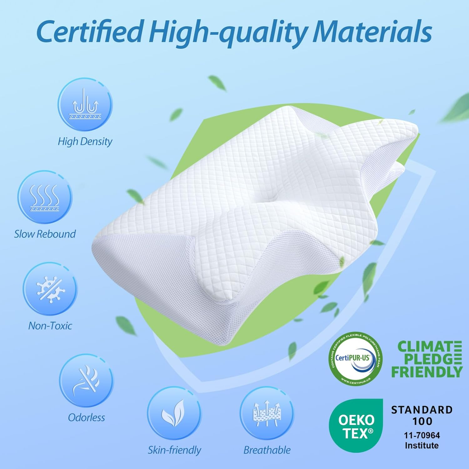 Cervical Neck Pillow for Neck Pain Relief, 2 in 1 Ergonomic Orthopedic Bed Pillow for Sleeping, Memory Foam V1317-JYM-BAI