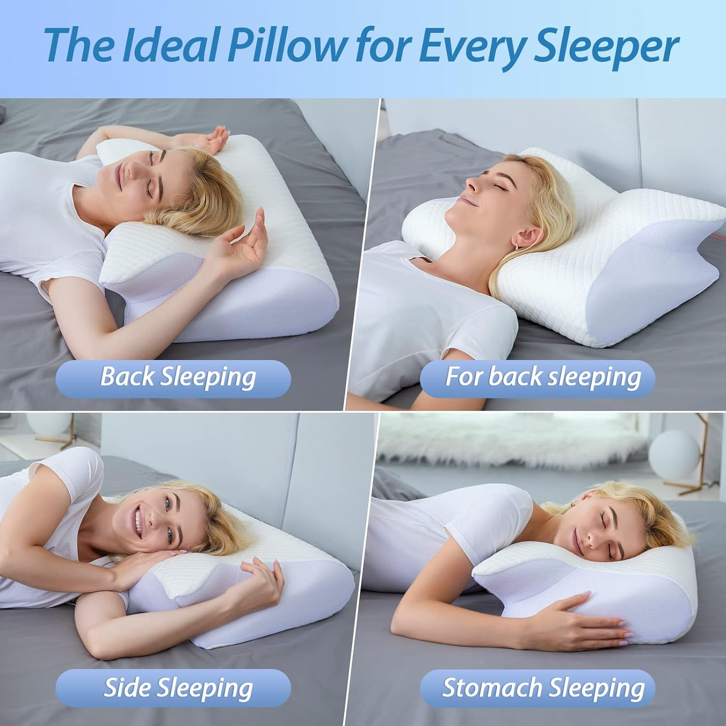 Cervical Neck Pillow for Neck Pain Relief, 2 in 1 Ergonomic Orthopedic Bed Pillow for Sleeping, Memory Foam V1317-JYM-BAI