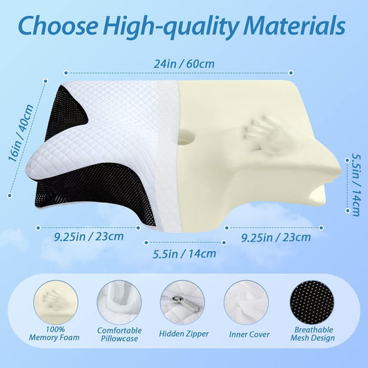 Cervical Neck Pillow for Neck Pain Relief, 2 in 1 Ergonomic Orthopedic Bed Pillow for Sleeping, Memory Foam V1317-JYM-HEI