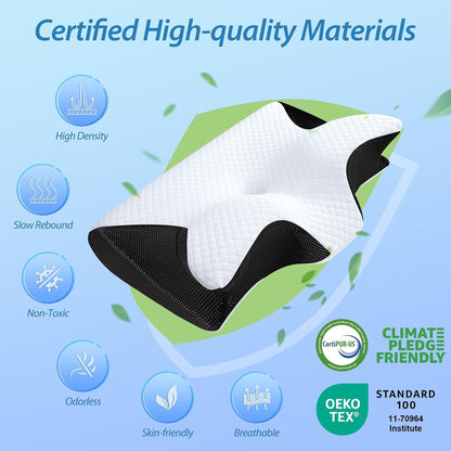 Cervical Neck Pillow for Neck Pain Relief, 2 in 1 Ergonomic Orthopedic Bed Pillow for Sleeping, Memory Foam V1317-JYM-HEI