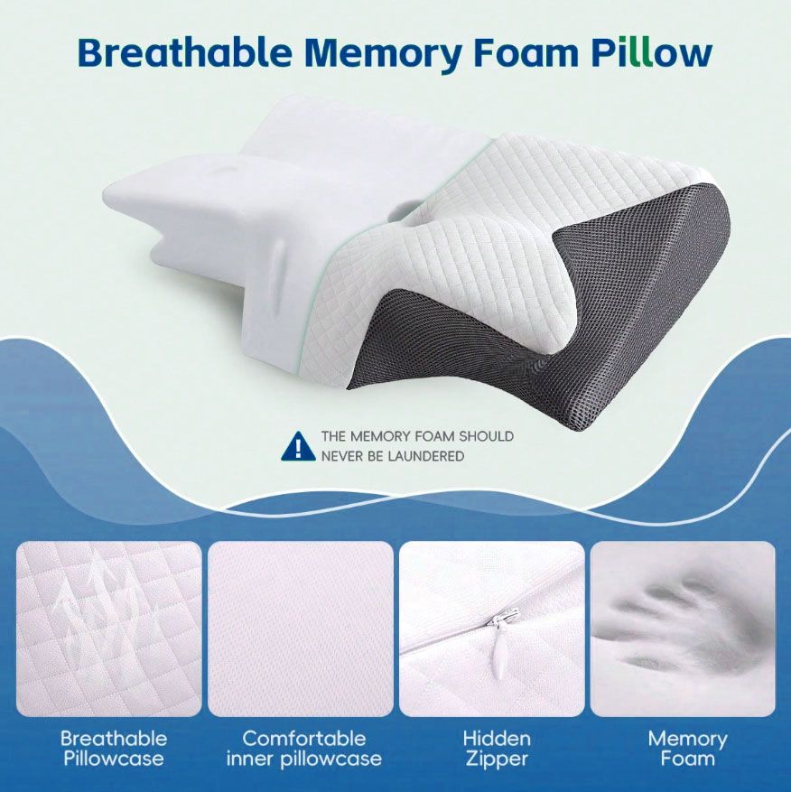 Cervical Neck Pillow for Neck Pain Relief, 2 in 1 Ergonomic Orthopedic Bed Pillow for Sleeping, Memory Foam V1317-JYM-HEI