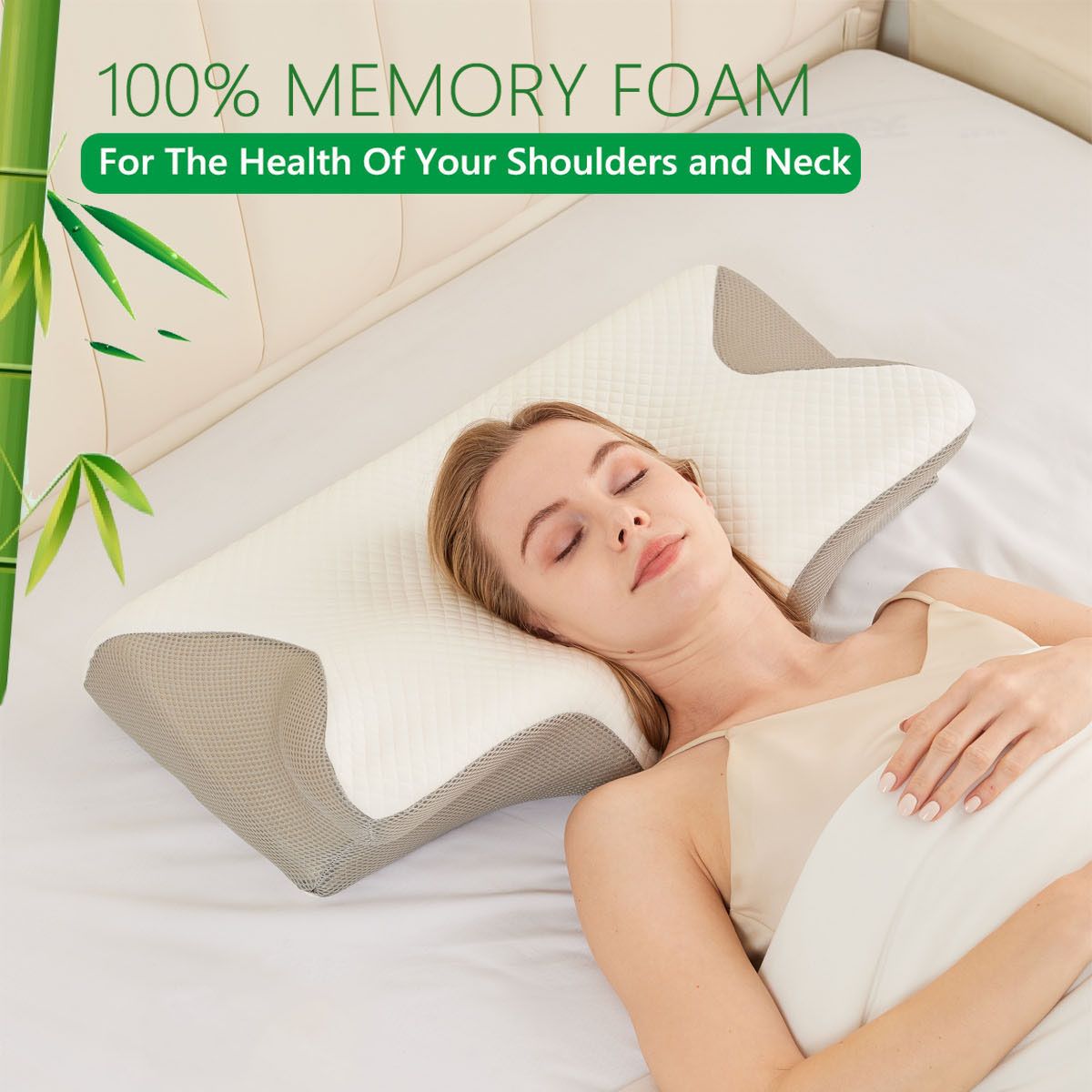 Cervical Neck Pillow for Neck Pain Relief, 2 in 1 Ergonomic Orthopedic Bed Pillow for Sleeping, Memory Foam V1317-JYM-HUI