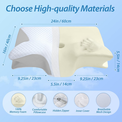 Cervical Neck Pillow for Neck Pain Relief, 2 in 1 Ergonomic Orthopedic Bed Pillow for Sleeping, Memory Foam V1317-JYM-HUI