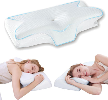 Bamboo Cervical Pillow for Neck and Shoulder Pain Relief Ergonomic Bed Pillow, Cooling Ergonomic Memory Foam V1317-JYM01-BAI
