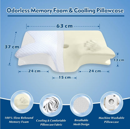 Bamboo Cervical Pillow for Neck and Shoulder Pain Relief Ergonomic Bed Pillow, Cooling Ergonomic Memory Foam V1317-JYM01-BAI