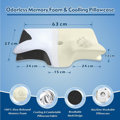 Bamboo Cervical Pillow for Neck and Shoulder Pain Relief Ergonomic Bed Pillow, Cooling Ergonomic Memory Foam V1317-JYM01-HEI
