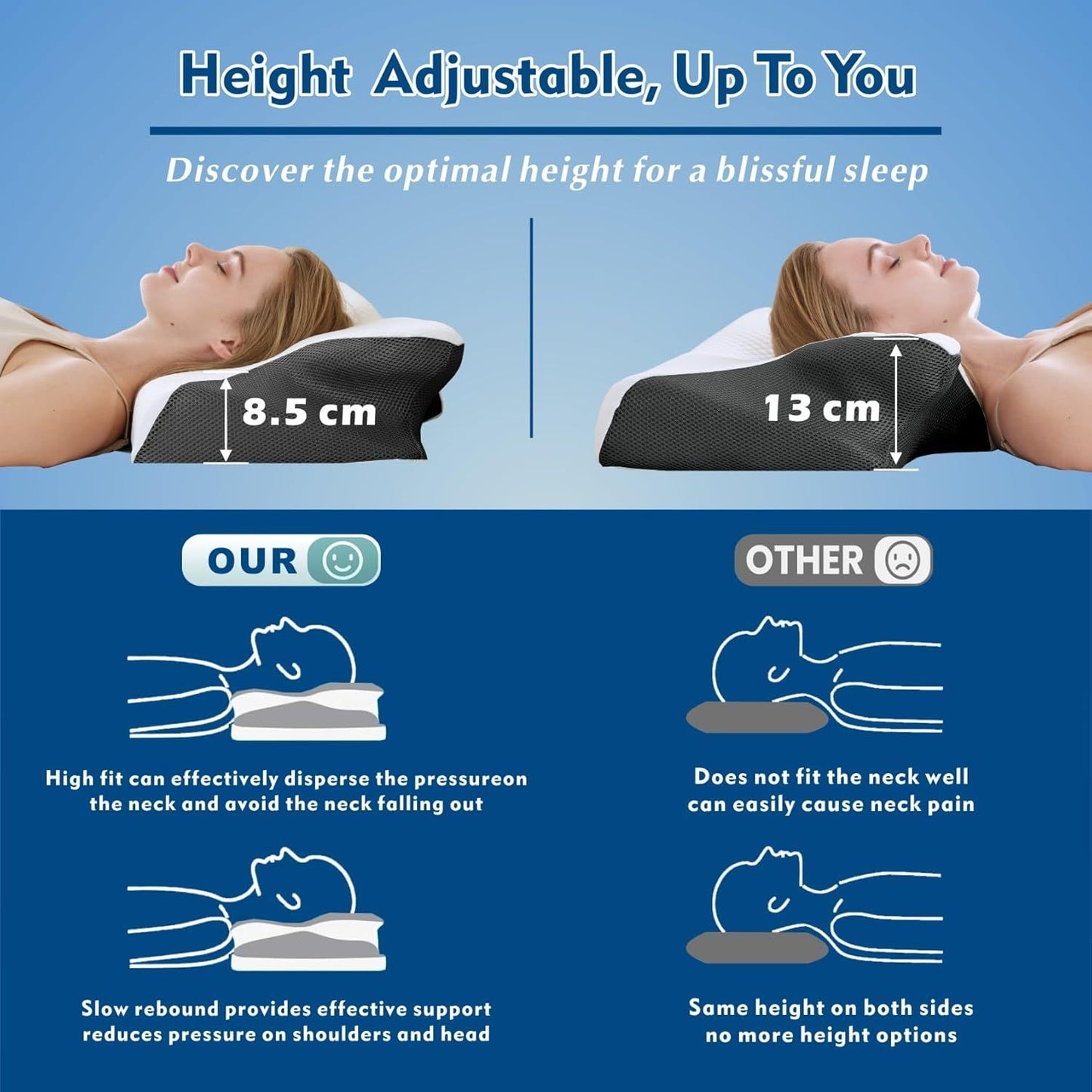 Bamboo Cervical Pillow for Neck and Shoulder Pain Relief Ergonomic Bed Pillow, Cooling Ergonomic Memory Foam V1317-JYM01-HEI