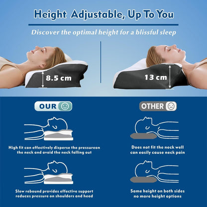Bamboo Cervical Pillow for Neck and Shoulder Pain Relief Ergonomic Bed Pillow, Cooling Ergonomic Memory Foam V1317-JYM01-HEI