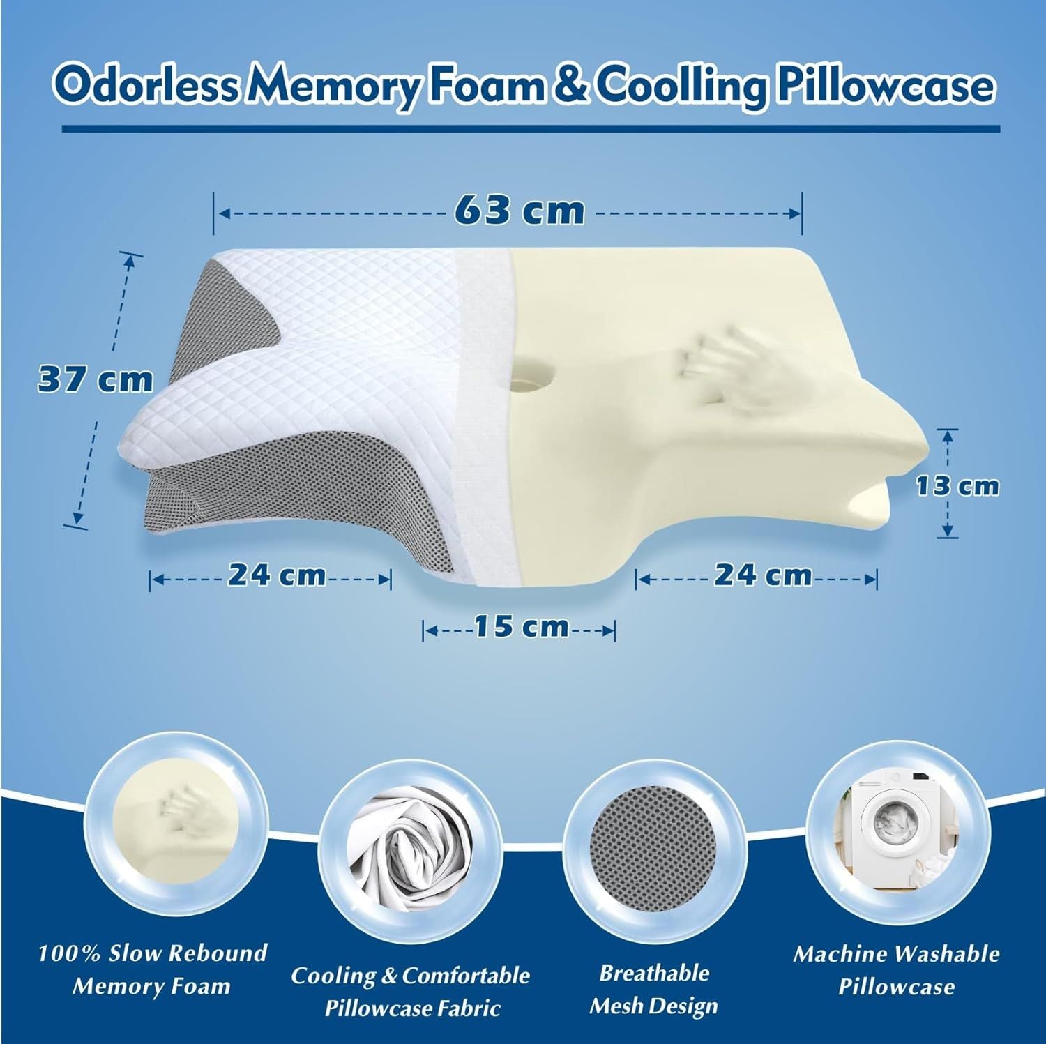 Bamboo Cervical Pillow for Neck and Shoulder Pain Relief Ergonomic Bed Pillow, Cooling Ergonomic Memory Foam V1317-JYM01-HUI