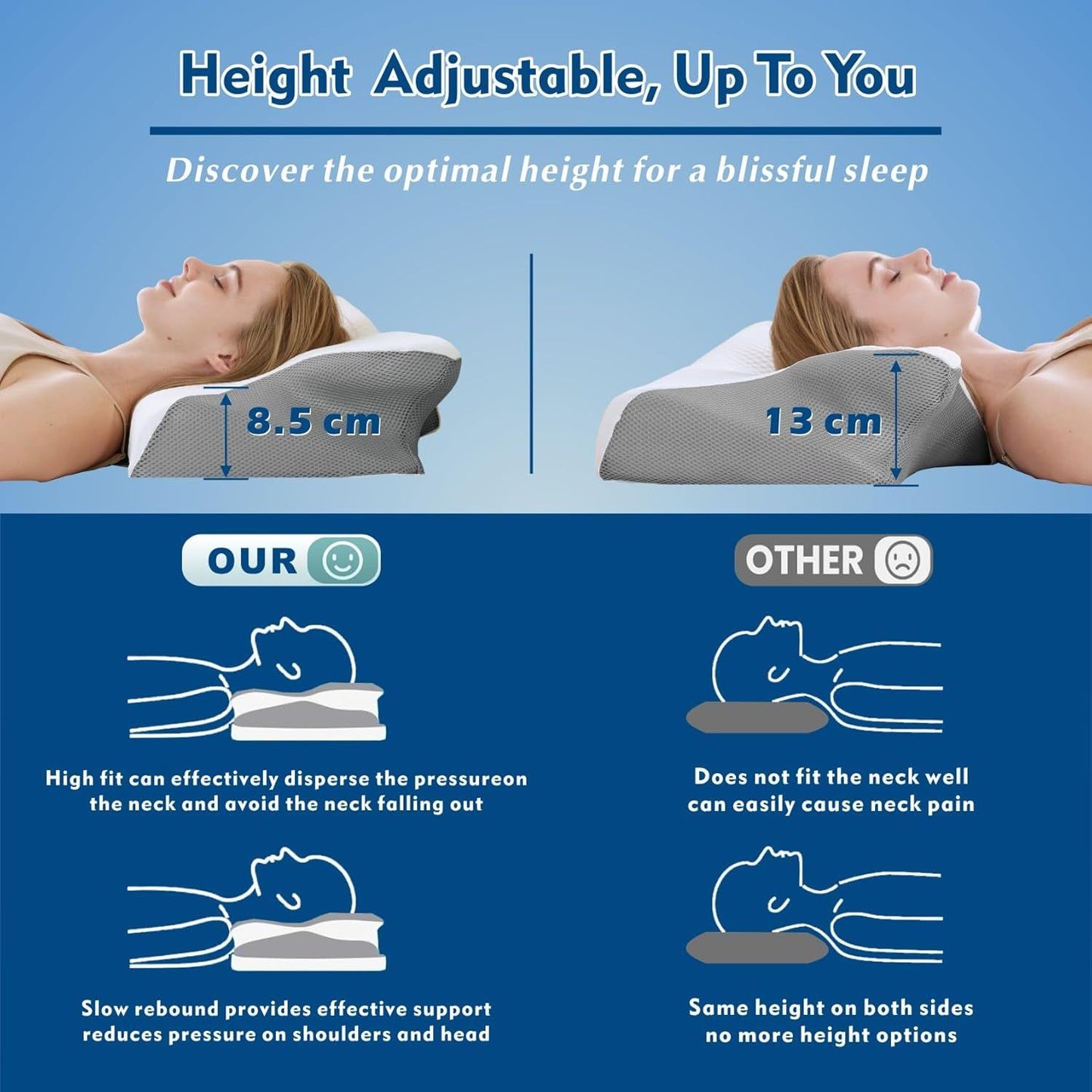 Bamboo Cervical Pillow for Neck and Shoulder Pain Relief Ergonomic Bed Pillow, Cooling Ergonomic Memory Foam V1317-JYM01-HUI