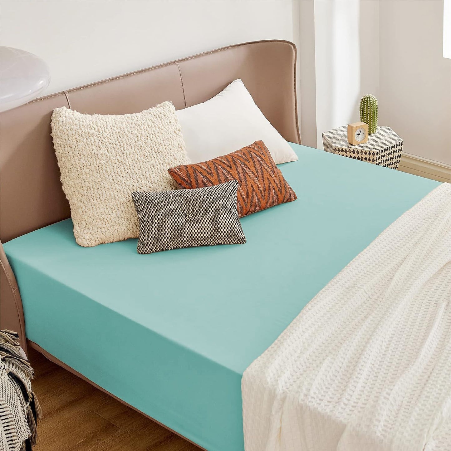 2000TC Hotel Quality Fitted Sheets - 2 Piece Fitted Sheets  -Breathable Bedding - Wrinkle, Fade, Stain Resistant- 16inch/40cm Deep Pocket Fitted Bed Sheets-Wrinkle and Fade Resistant,(Ice blue,Double)