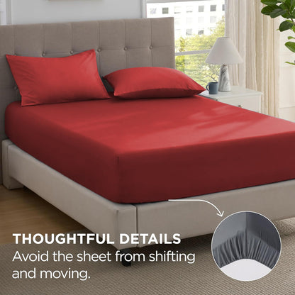 2000TC Hotel Quality Fitted Sheets - 2 Piece Fitted Sheets  -Breathable Bedding - Wrinkle, Fade, Stain Resistant- 16inch/40cm Deep Pocket Fitted Bed Sheets-Wrinkle and Fade Resistant,(Red,Double)