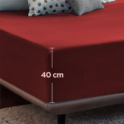 2000TC Hotel Quality Fitted Sheets - 2 Piece Fitted Sheets  -Breathable Bedding - Wrinkle, Fade, Stain Resistant- 16inch/40cm Deep Pocket Fitted Bed Sheets-Wrinkle and Fade Resistant,(Red,Double)