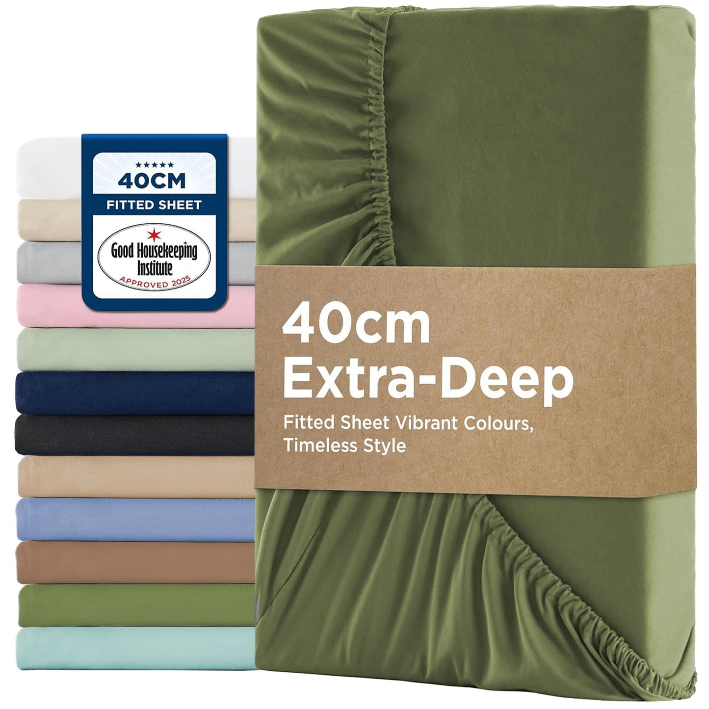 2000TC Hotel Quality Fitted Sheets - 2 Piece Fitted Sheets  -Breathable Bedding - Wrinkle, Fade, Stain Resistant- 16inch/40cm Deep Pocket Fitted Bed Sheets-Wrinkle and Fade Resistant,(Olive green,Double)