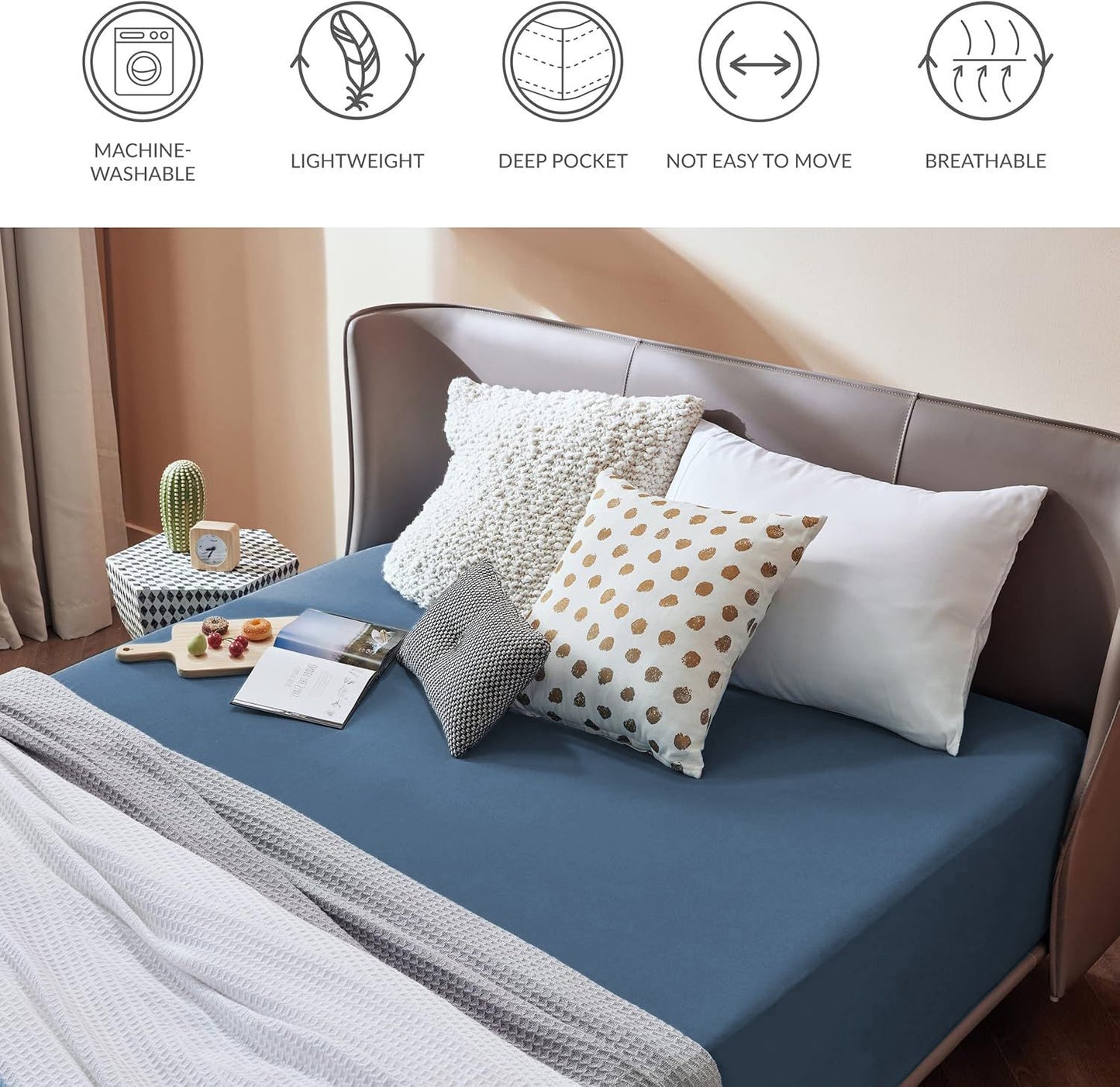 2000TC Hotel Quality Fitted Sheets - 2 Piece Fitted Sheets  -Breathable Bedding - Wrinkle, Fade, Stain Resistant- 16inch/40cm Deep Pocket Fitted Bed Sheets-Wrinkle and Fade Resistant,(Navy,Double)