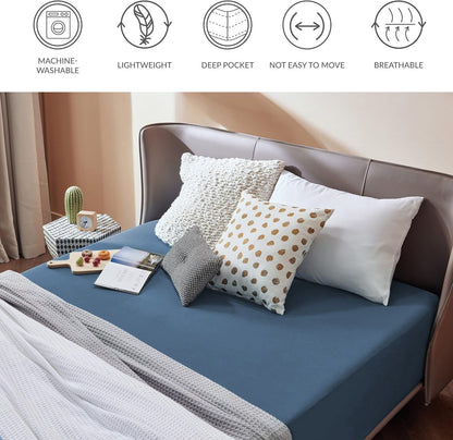2000TC Hotel Quality Fitted Sheets - 2 Piece Fitted Sheets  -Breathable Bedding - Wrinkle, Fade, Stain Resistant- 16inch/40cm Deep Pocket Fitted Bed Sheets-Wrinkle and Fade Resistant,(Navy,Double)