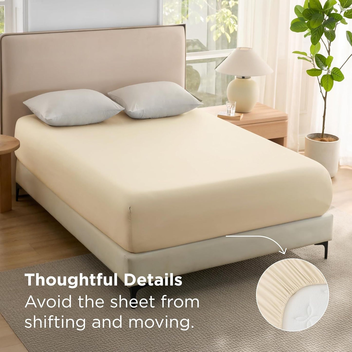 2000TC Hotel Quality Fitted Sheets - 2 Piece Fitted Sheets  -Breathable Bedding - Wrinkle, Fade, Stain Resistant- 16inch/40cm Deep Pocket Fitted Bed Sheets-Wrinkle and Fade Resistant,(Cream White,Double)