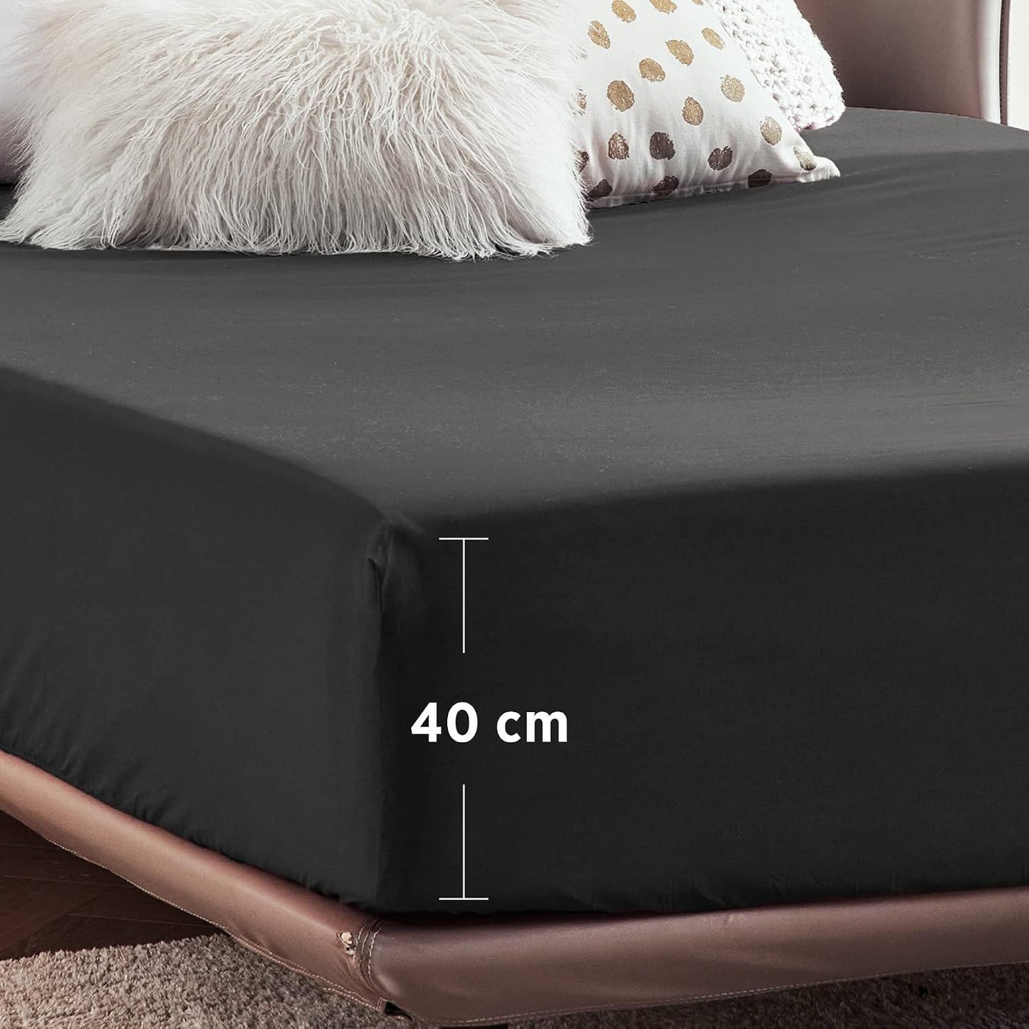 2000TC Hotel Quality Fitted Sheets - 2 Piece Fitted Sheets  -Breathable Bedding - Wrinkle, Fade, Stain Resistant- 16inch/40cm Deep Pocket Fitted Bed Sheets-Wrinkle and Fade Resistant,(Black,King)
