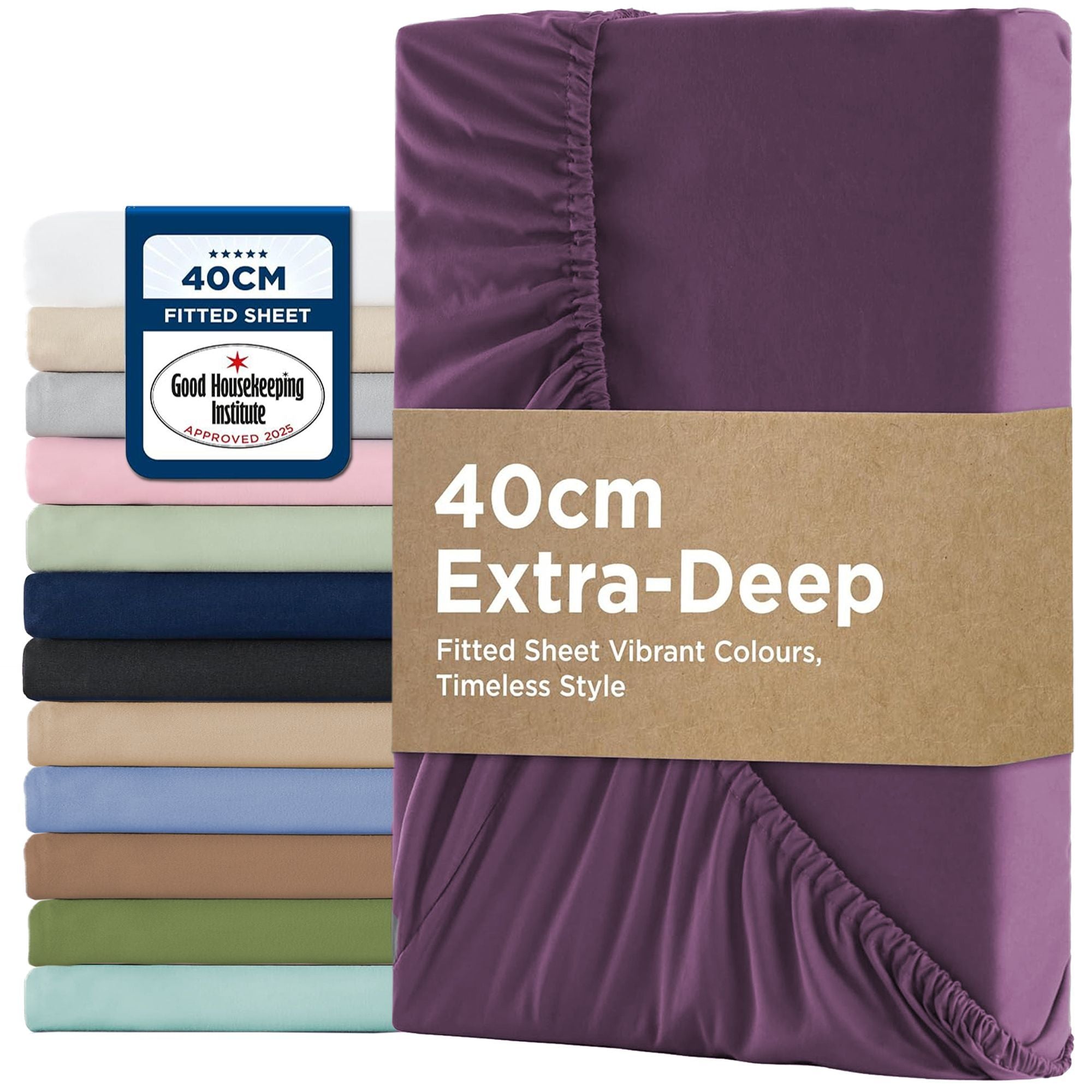 2000TC Hotel Quality Fitted Sheets - 2 Piece Fitted Sheets  -Breathable Bedding - Wrinkle, Fade, Stain Resistant- 16inch/40cm Deep Pocket Fitted Bed Sheets-Wrinkle and Fade Resistant,(Purple,King)