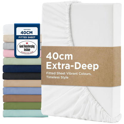 2000TC Hotel Quality Fitted Sheets - 2 Piece Fitted Sheets  -Breathable Bedding - Wrinkle, Fade, Stain Resistant- 16inch/40cm Deep Pocket Fitted Bed Sheets-Wrinkle and Fade Resistant,(White,King Single)