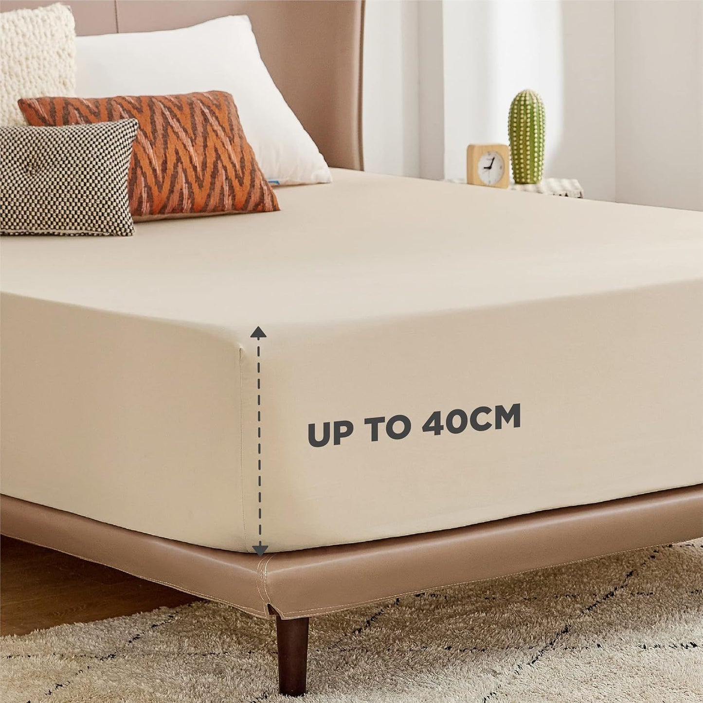 2000TC Hotel Quality Fitted Sheets - 2 Piece Fitted Sheets  -Breathable Bedding - Wrinkle, Fade, Stain Resistant- 16inch/40cm Deep Pocket Fitted Bed Sheets-Wrinkle and Fade Resistant,(Cream White,King Single)