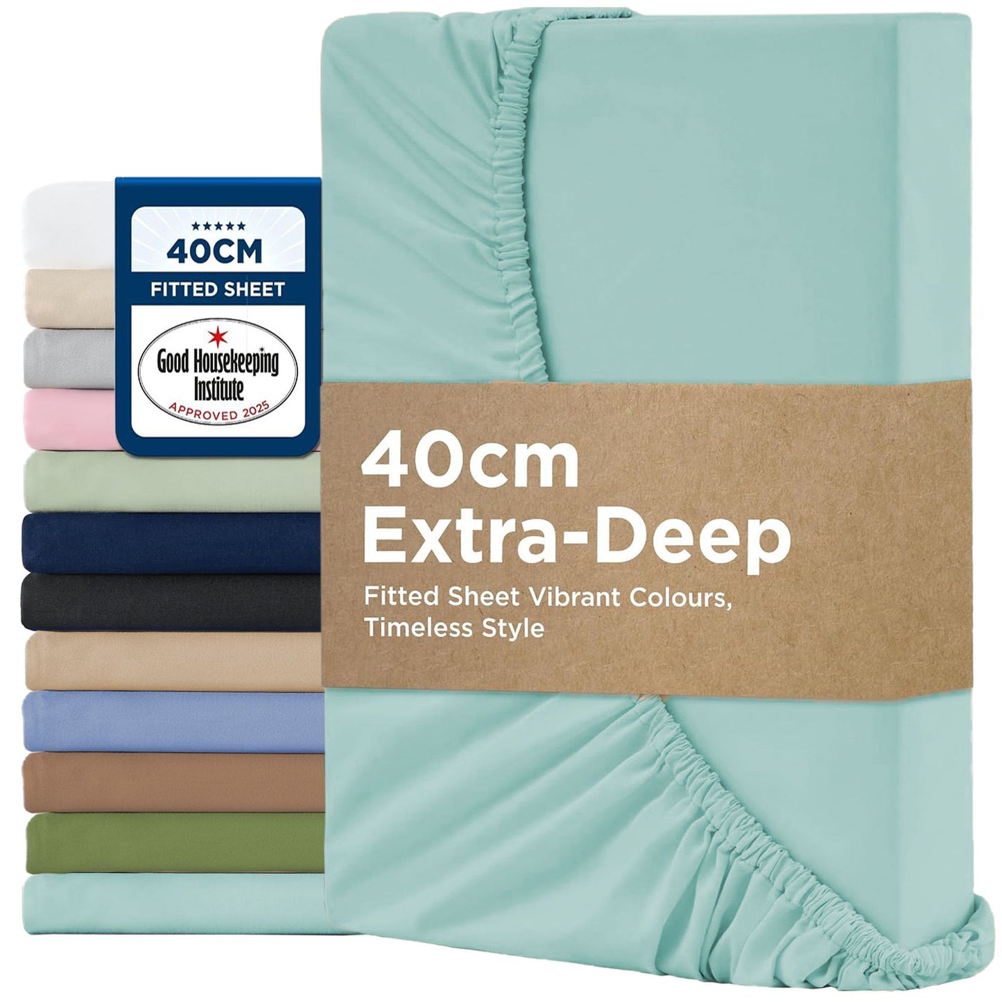 2000TC Hotel Quality Fitted Sheets - 2 Piece Fitted Sheets  -Breathable Bedding - Wrinkle, Fade, Stain Resistant- 16inch/40cm Deep Pocket Fitted Bed Sheets-Wrinkle and Fade Resistant,(Ice blue,Queen)