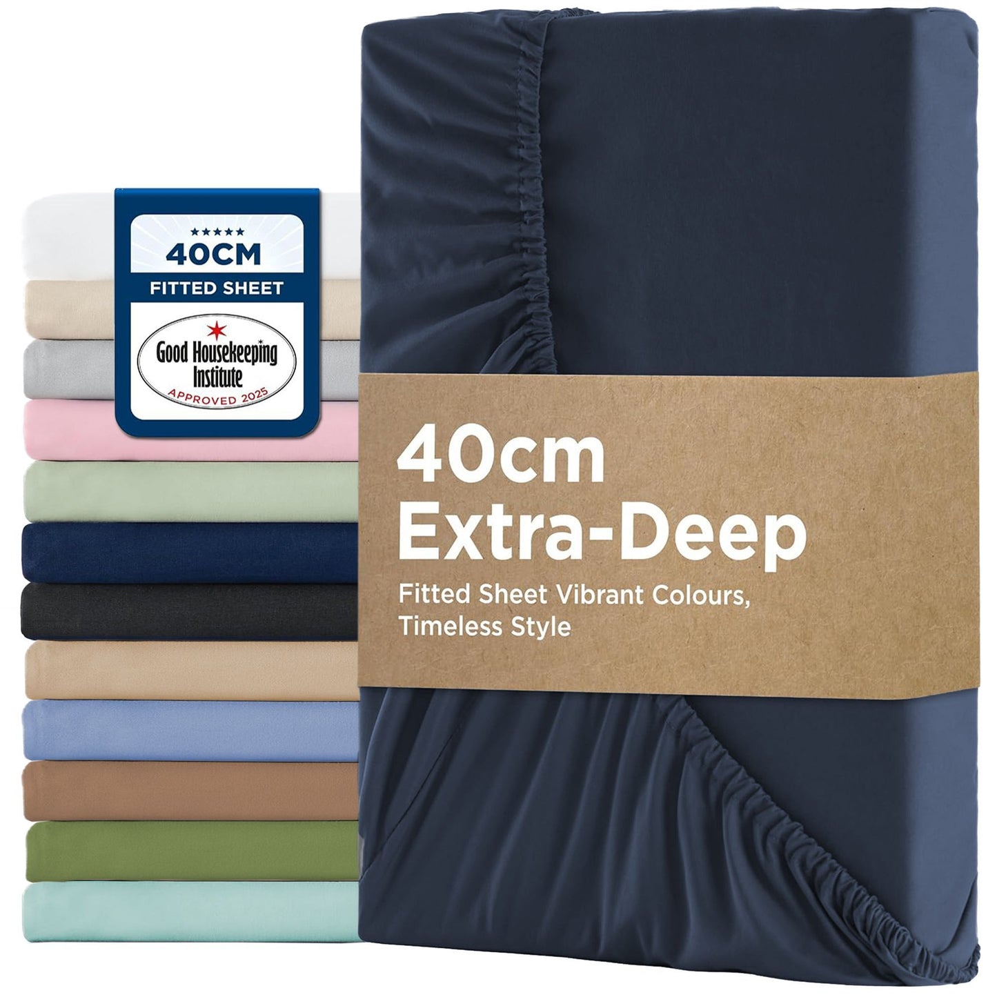 2000TC Hotel Quality Fitted Sheets - 2 Piece Fitted Sheets  -Breathable Bedding - Wrinkle, Fade, Stain Resistant- 16inch/40cm Deep Pocket Fitted Bed Sheets-Wrinkle and Fade Resistant,(Navy,Queen)