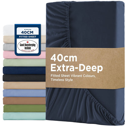 2000TC Hotel Quality Fitted Sheets - 2 Piece Fitted Sheets  -Breathable Bedding - Wrinkle, Fade, Stain Resistant- 16inch/40cm Deep Pocket Fitted Bed Sheets-Wrinkle and Fade Resistant,(Navy,Queen)