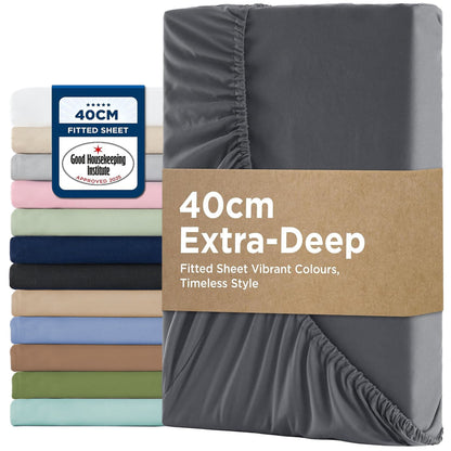 2000TC Hotel Quality Fitted Sheets - 2 Piece Fitted Sheets  -Breathable Bedding - Wrinkle, Fade, Stain Resistant- 16inch/40cm Deep Pocket Fitted Bed Sheets-Wrinkle and Fade Resistant,(Dark gray,Queen)