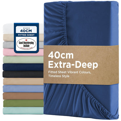 2000TC Hotel Quality Fitted Sheets - 2 Piece Fitted Sheets  -Breathable Bedding - Wrinkle, Fade, Stain Resistant- 16inch/40cm Deep Pocket Fitted Bed Sheets-Wrinkle and Fade Resistant,(Royal blue,Single)