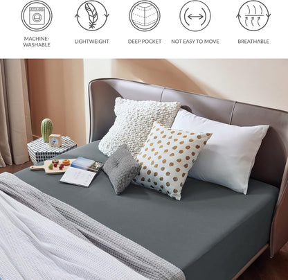 2000TC Hotel Quality Fitted Sheets - 2 Piece Fitted Sheets  -Breathable Bedding - Wrinkle, Fade, Stain Resistant- 16inch/40cm Deep Pocket Fitted Bed Sheets-Wrinkle and Fade Resistant,(Dark gray,Single)