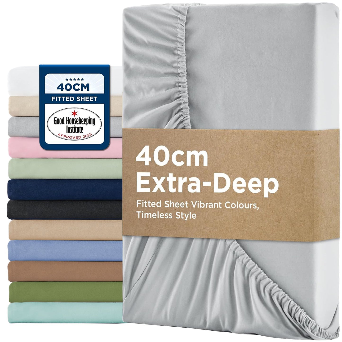 2000TC Hotel Quality Fitted Sheets - 2 Piece Fitted Sheets  -Breathable Bedding - Wrinkle, Fade, Stain Resistant- 16inch/40cm Deep Pocket Fitted Bed Sheets-Wrinkle and Fade Resistant,(Silver-gray,Single)