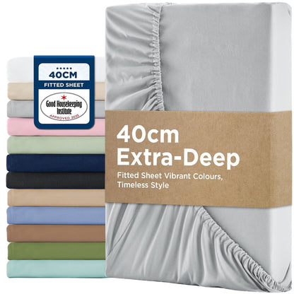 2000TC Hotel Quality Fitted Sheets - 2 Piece Fitted Sheets  -Breathable Bedding - Wrinkle, Fade, Stain Resistant- 16inch/40cm Deep Pocket Fitted Bed Sheets-Wrinkle and Fade Resistant,(Silver-gray,Single)