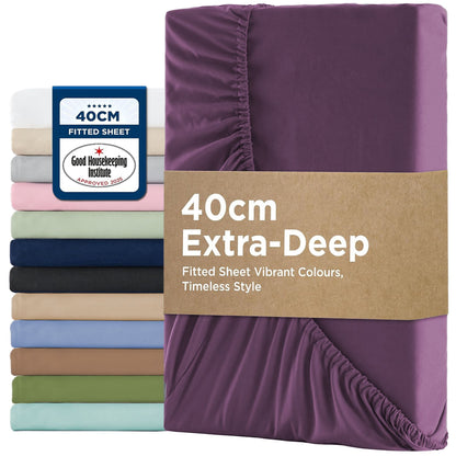 2000TC Hotel Quality Fitted Sheets - 2 Piece Fitted Sheets  -Breathable Bedding - Wrinkle, Fade, Stain Resistant- 16inch/40cm Deep Pocket Fitted Bed Sheets-Wrinkle and Fade Resistant,(Purple,Single)