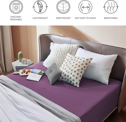 2000TC Hotel Quality Fitted Sheets - 2 Piece Fitted Sheets  -Breathable Bedding - Wrinkle, Fade, Stain Resistant- 16inch/40cm Deep Pocket Fitted Bed Sheets-Wrinkle and Fade Resistant,(Purple,Single)