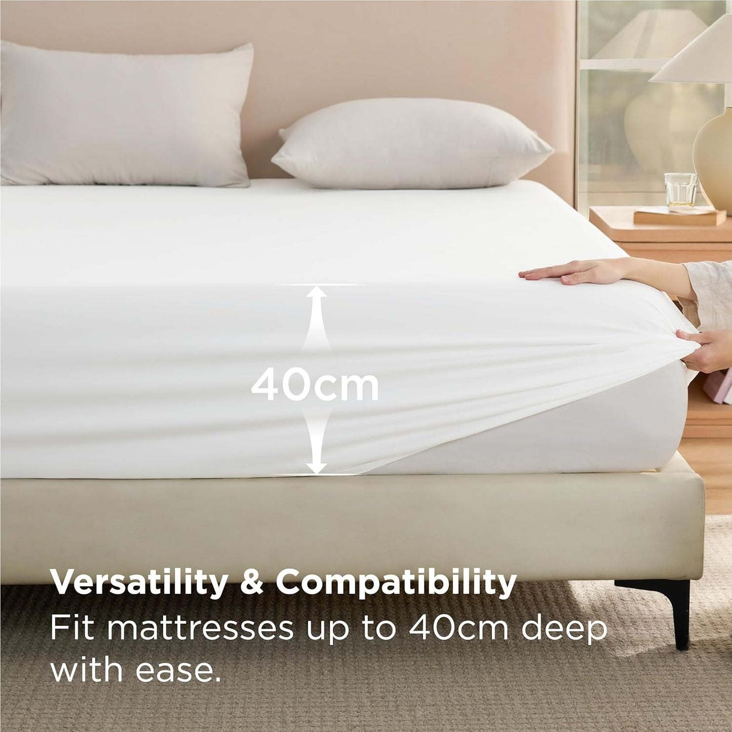 2000TC Hotel Quality Fitted Sheets - 2 Piece Fitted Sheets  -Breathable Bedding - Wrinkle, Fade, Stain Resistant- 16inch/40cm Deep Pocket Fitted Bed Sheets-Wrinkle and Fade Resistant,(White,Super King)
