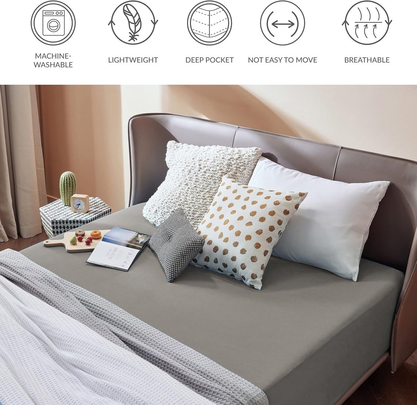 2000TC Hotel Quality Fitted Sheets - 2 Piece Fitted Sheets  -Breathable Bedding - Wrinkle, Fade, Stain Resistant- 16inch/40cm Deep Pocket Fitted Bed Sheets-Wrinkle and Fade Resistant,(Grey,Super King)