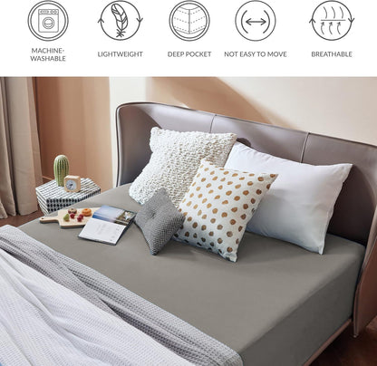 2000TC Hotel Quality Fitted Sheets - 2 Piece Fitted Sheets  -Breathable Bedding - Wrinkle, Fade, Stain Resistant- 16inch/40cm Deep Pocket Fitted Bed Sheets-Wrinkle and Fade Resistant,(Grey,Super King)