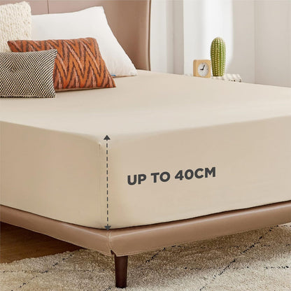 2000TC Hotel Quality Fitted Sheets - 2 Piece Fitted Sheets  -Breathable Bedding - Wrinkle, Fade, Stain Resistant- 16inch/40cm Deep Pocket Fitted Bed Sheets-Wrinkle and Fade Resistant,(Cream White,Super King)
