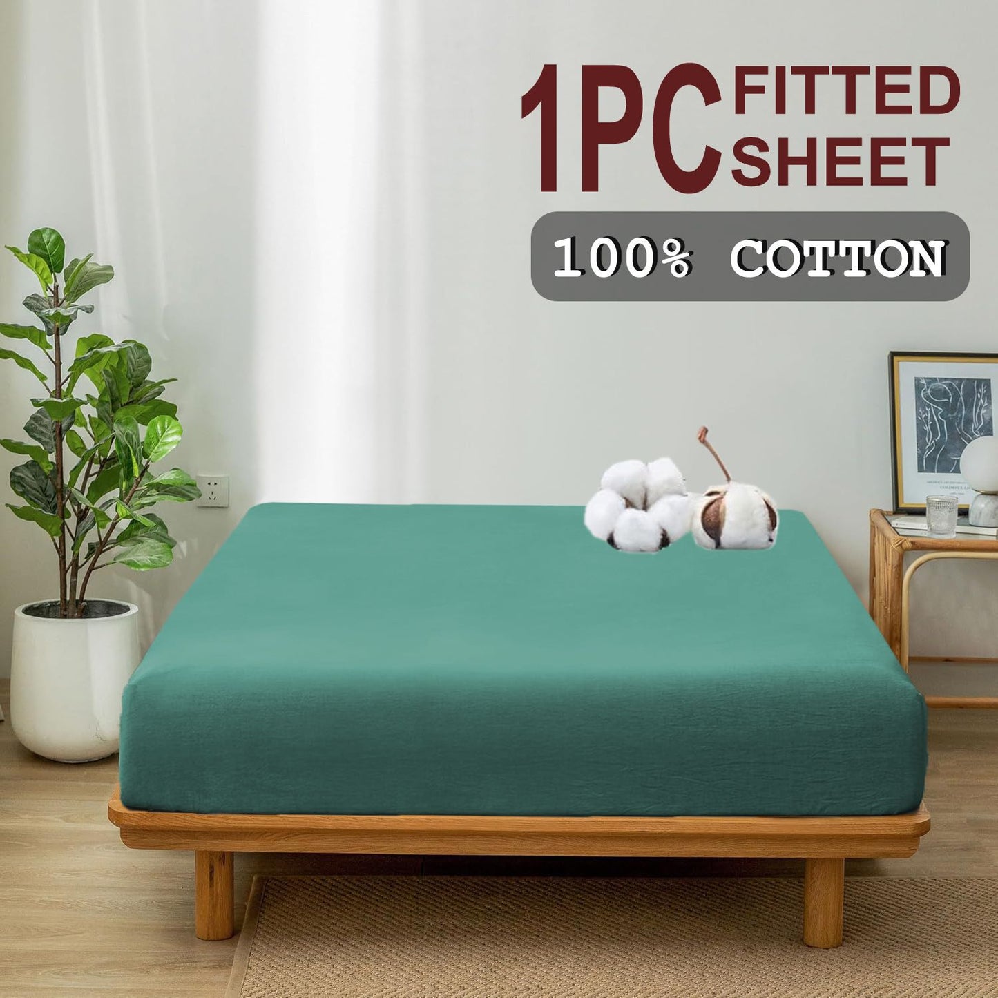 100% Cotton Fitted Sheet - Super Soft 40cm Deep Pocket Bottom Sheets - White Elastic Sheet（Double,Biscay blue)