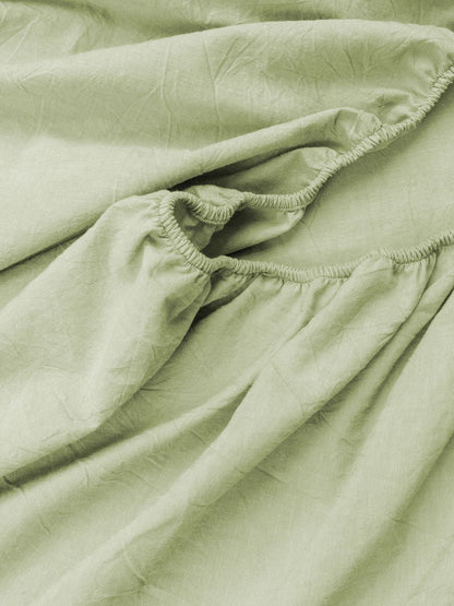100% Cotton Fitted Sheet - Super Soft 40cm Deep Pocket Bottom Sheets - White Elastic Sheet（King,Green beans)