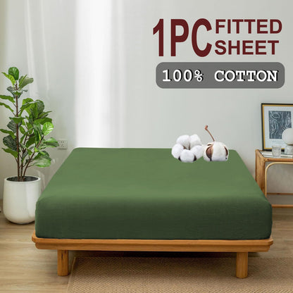 100% Cotton Fitted Sheet - Super Soft 40cm Deep Pocket Bottom Sheets - White Elastic Sheet（King,Olive green)