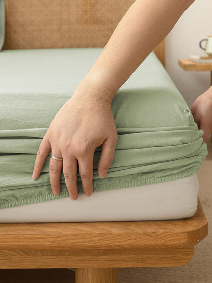 100% Cotton Fitted Sheet - Super Soft 40cm Deep Pocket Bottom Sheets - White Elastic Sheet（King Single,Green beans)