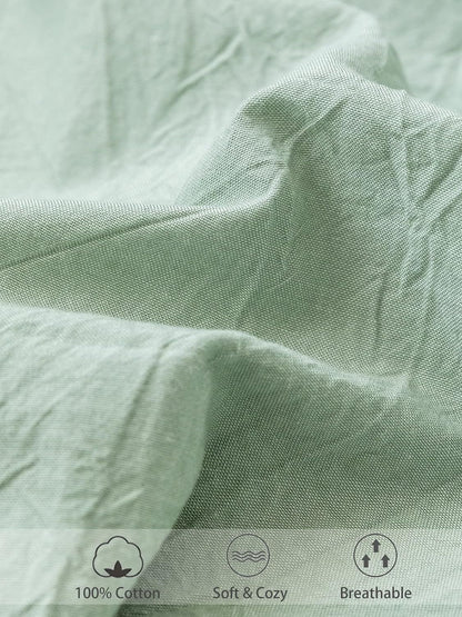 100% Cotton Fitted Sheet - Super Soft 40cm Deep Pocket Bottom Sheets - White Elastic Sheet（King Single,Green beans)