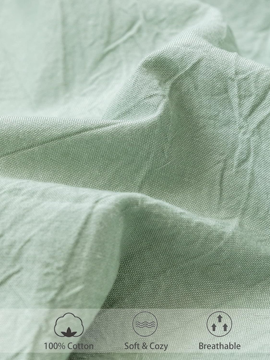 100% Cotton Fitted Sheet - Super Soft 40cm Deep Pocket Bottom Sheets - White Elastic Sheet（Single,Green beans)