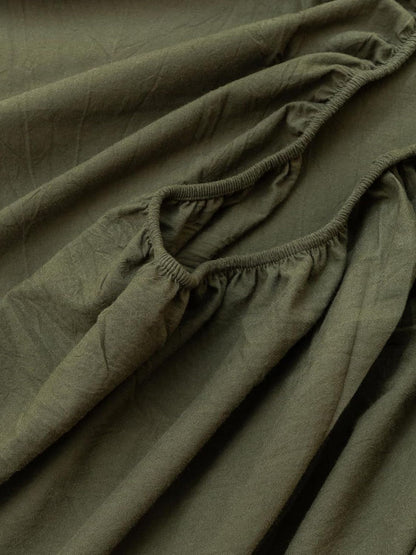 100% Cotton Fitted Sheet - Super Soft 40cm Deep Pocket Bottom Sheets - White Elastic Sheet（Single,Olive green)