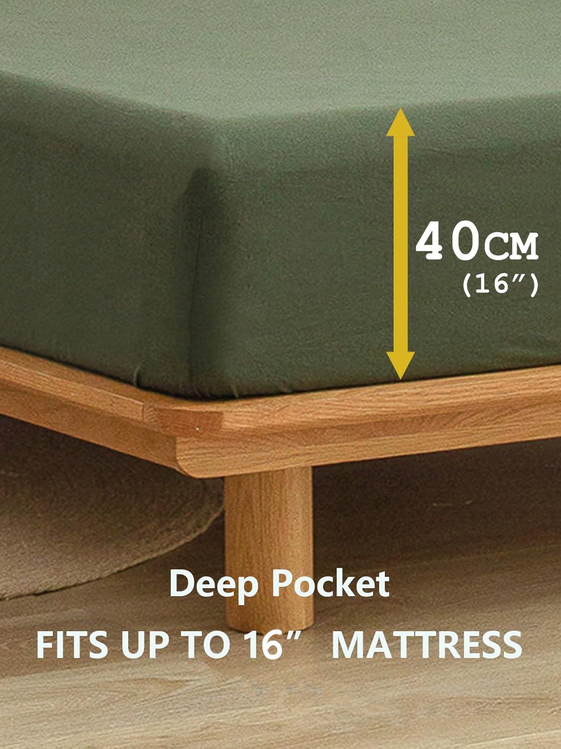 100% Cotton Fitted Sheet - Super Soft 40cm Deep Pocket Bottom Sheets - White Elastic Sheet（Super King,Olive green)
